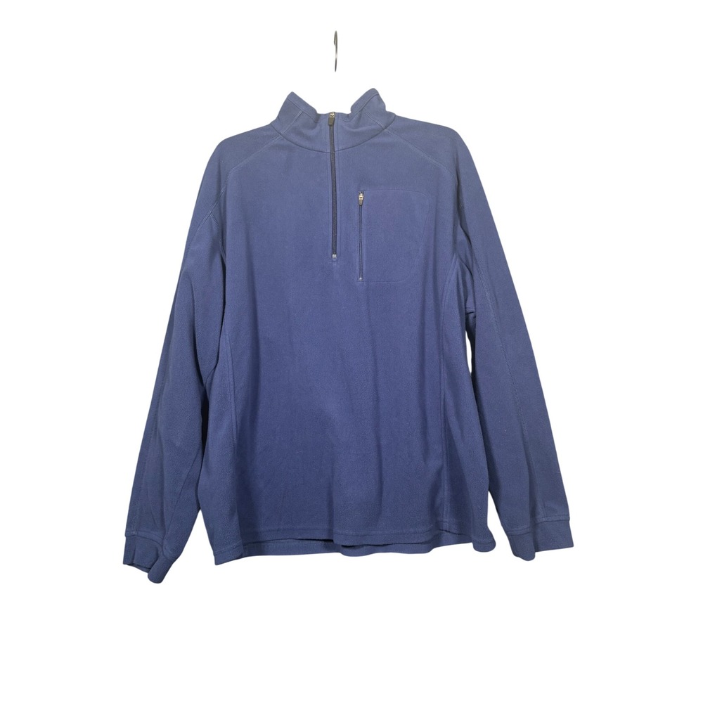 LL Bean Mens Blue Quarter Zip Fleece Pullover Chest Pocket Large Regular